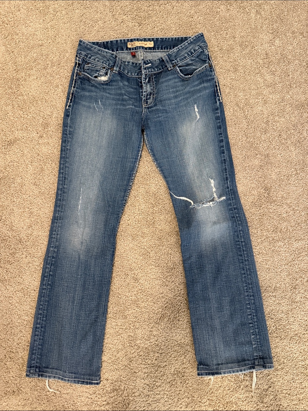 BKE Women's Blue Boot Cut Distressed Jeans